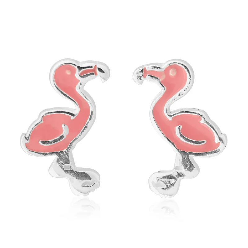 Bright Yellow Earrings For Fun Style-Sterling Silver Pink Flamingo Stud Earrings