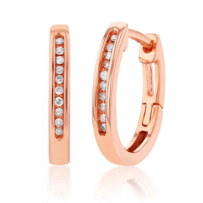 Exclusive Handmade Earrings For Special Occasions-9ct Rose Gold Hoop Earrings with 20 Brilliant Diamonds