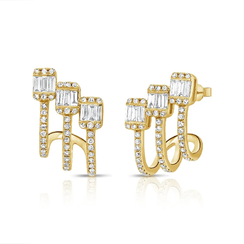 Best Earrings For Sensitive Ears-14K Gold and Diamond Glamour Style Open Cage Huggie earrings