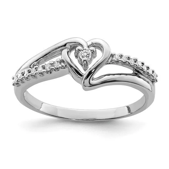 Luxury Wedding Bands For Timeless Glam-Sterling Silver Diamond Heart Ring