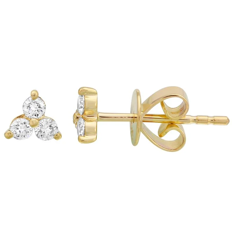 Elegant Long Earrings For Evening Wear-14K Yellow Gold Trio Diamond Stud Earrings