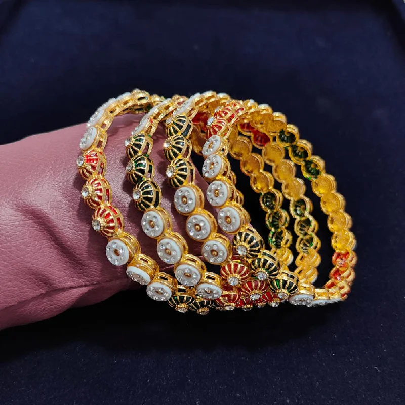 Custom Gemstone Bangles For Meaningful Gifts-Pooja Bangles Gold Plated Austrian Stone And Meenakari Bangles Set