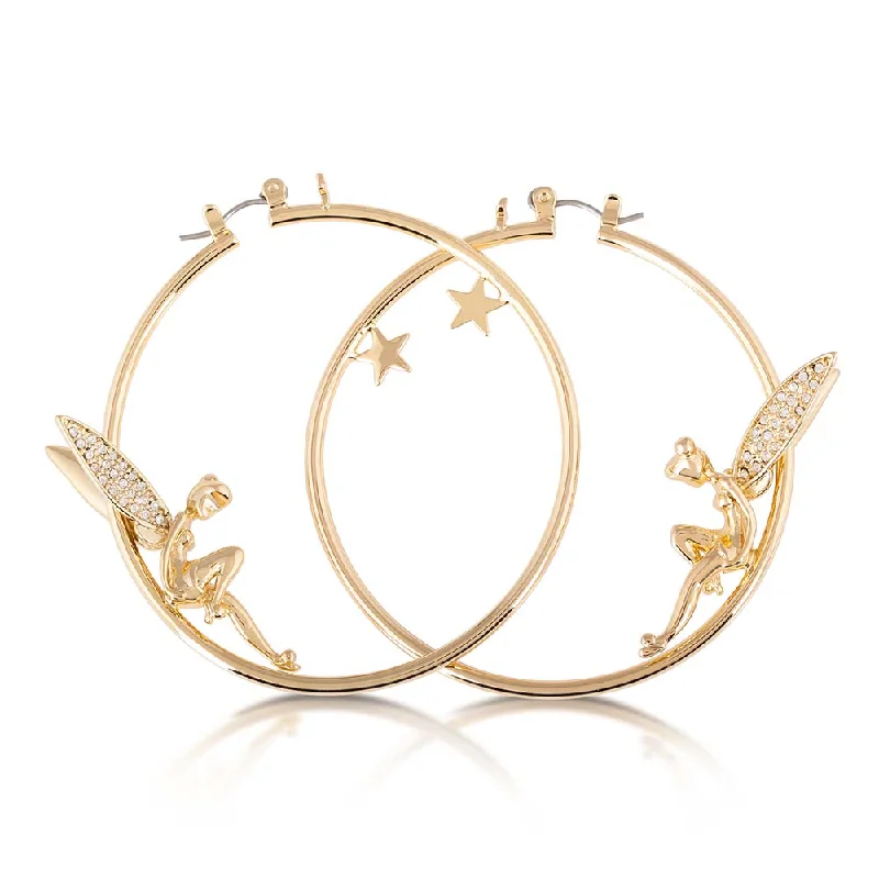 Affordable Fashion Earrings For Teenagers-DISNEY Tinkerbell Crystal Hoop Earrings