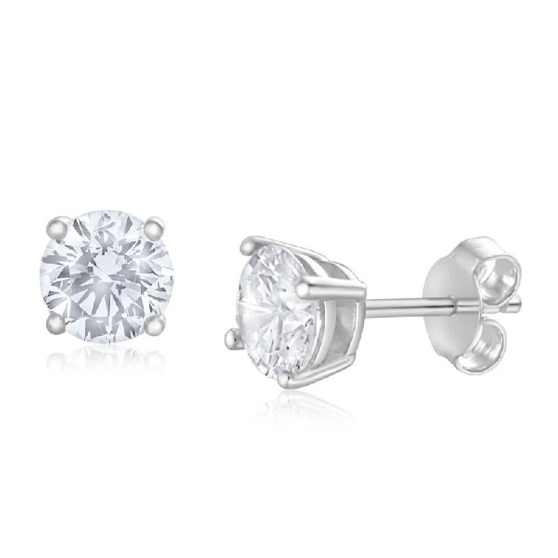 Glamorous Earrings For Elegant Evenings-Sterling Silver Zirconia Round 6.55mm White  Stud Earrings