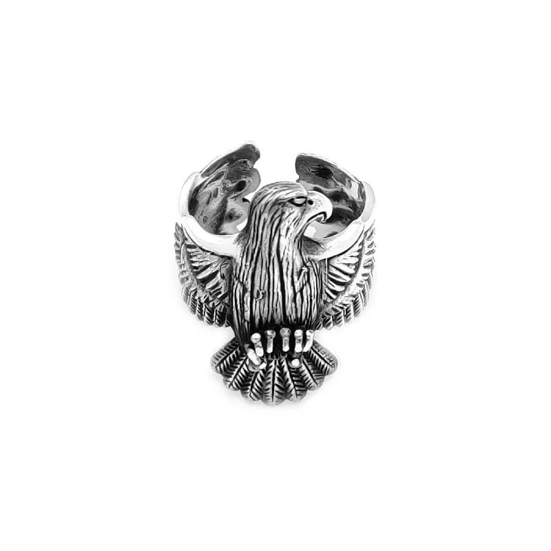 Stylish Wedding Bands For Modern Couples-Antique-Finish Eagle Ring (Silver)