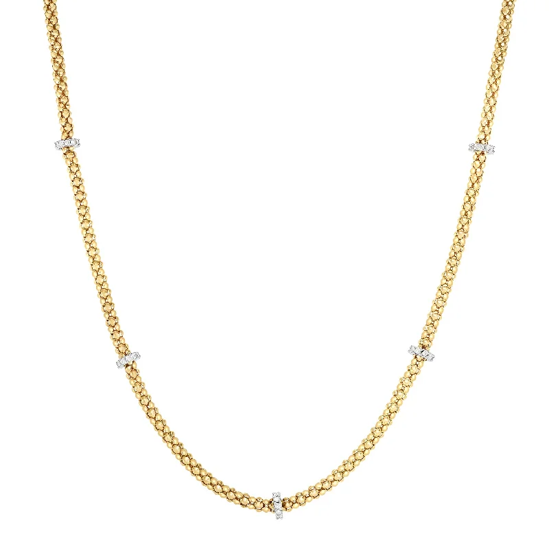 14K Gold & Diamond Station Popcorn Necklace