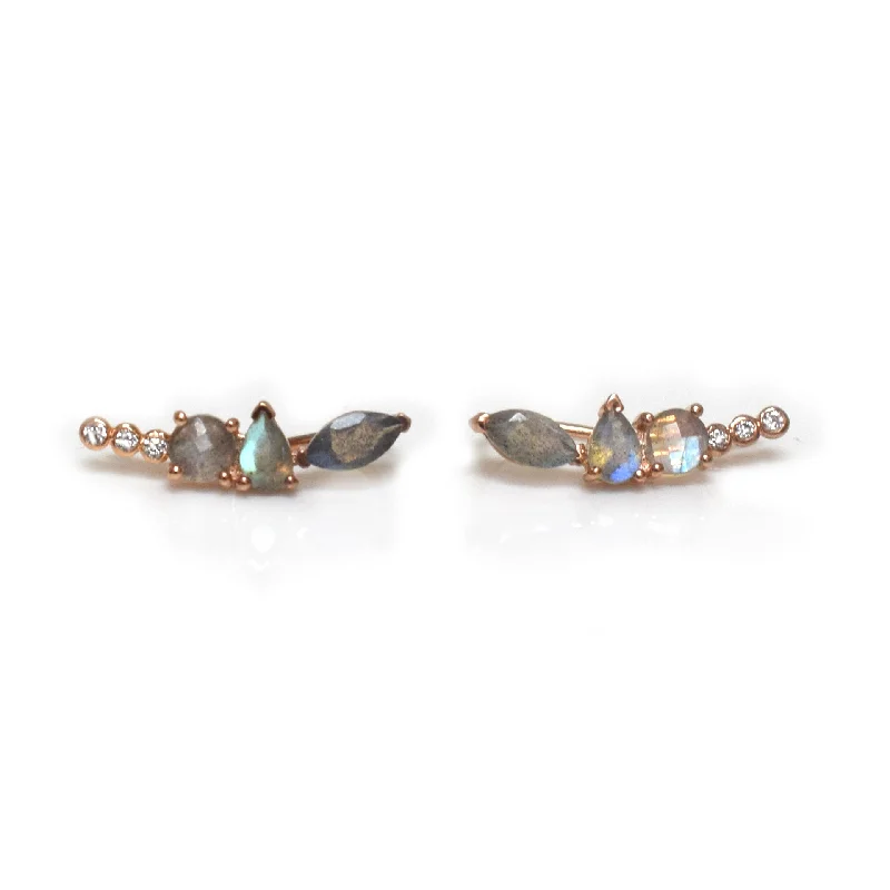 Geometric Earrings For Modern Fashion-Rose Gold Labradorite Wing Climbers