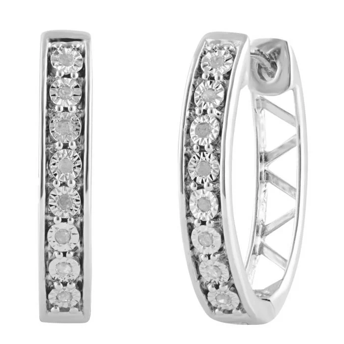 Eco-friendly Earrings For Sustainable Fashion-16 Diamonds Hoops Earrings in Sterling Silver