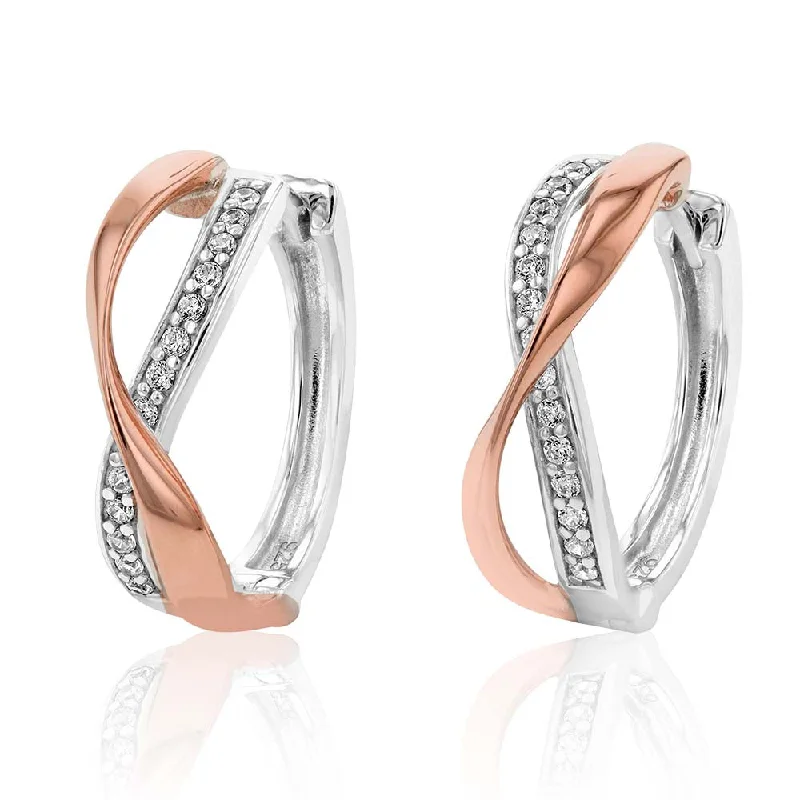 Rose Gold Earrings For Stylish Touch-Gold Plated Sterling Silver Cubic Zirconia Cross Over Hoop Earrings