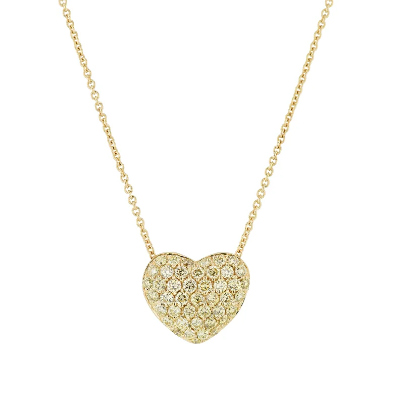 Yellow Gold Diamond Pave Heart Pendant Necklace