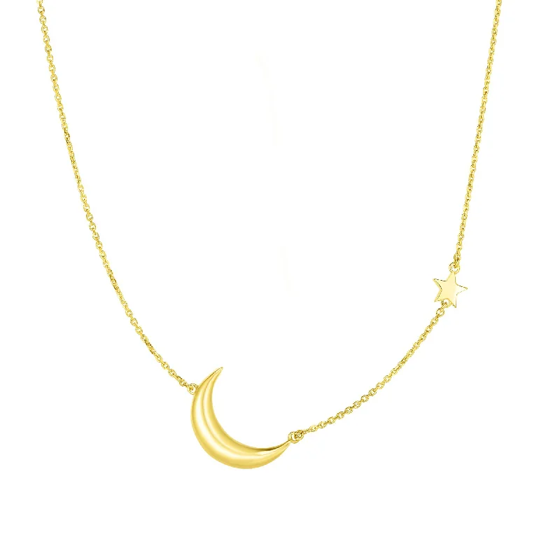 14kt Gold 17 inches Yellow Finish 1x12x17mm Stars & Moons Necklace with Spring Ring Clasp