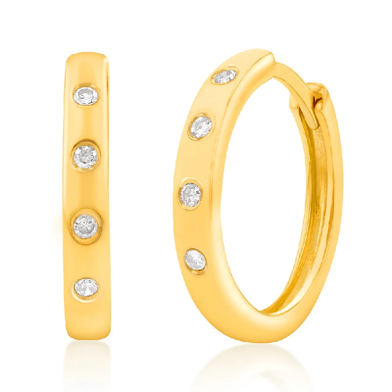 Gold Drop Earrings For Festive Style-9ct Yellow Gold 8 Diamonds Hoop Earrings