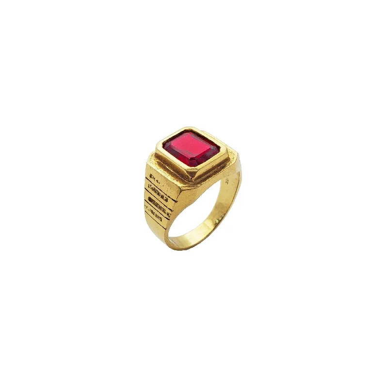 Simple Stackable Rings For Elegant Style-Emerald Cut Red Stone Ring (18K).