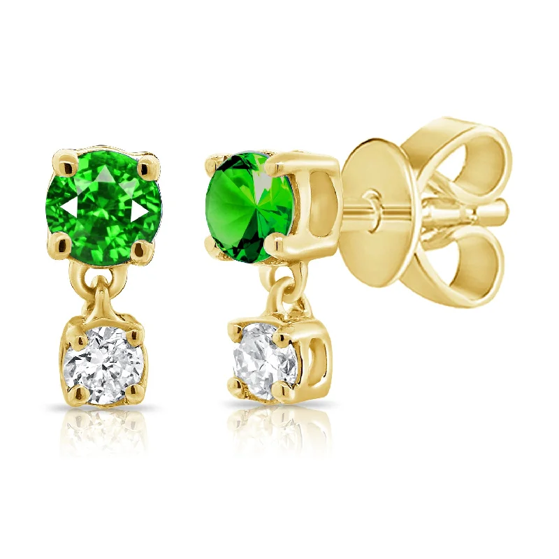 Fashionable Dangle Earrings For Parties-Emerald & Diamond Classic Stud