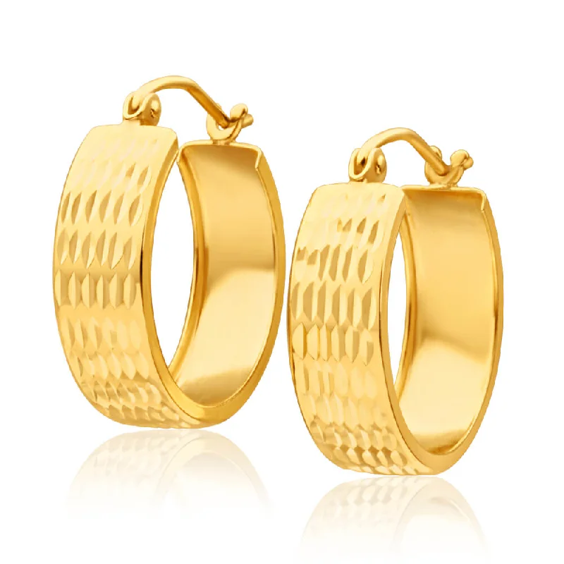 Playful Earrings For Youthful Energy-9ct Yellow Gold Silver Filled Groove Hoop Earrings