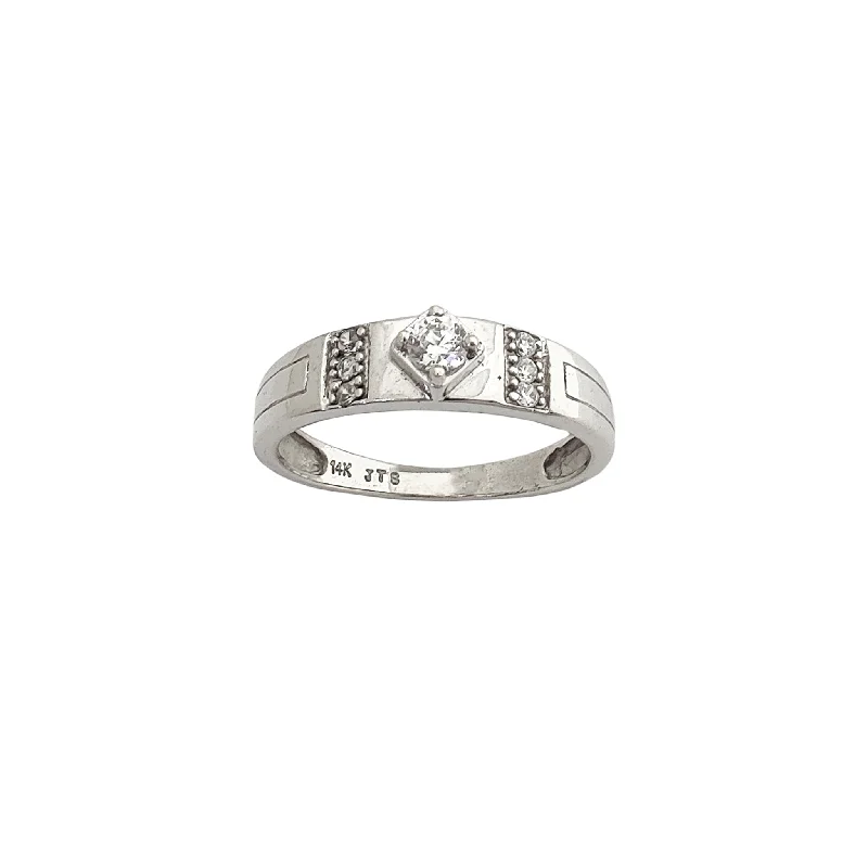 Bold Statement Rings For Fashion-Forward Women-Stoneset Column Accent CZ Band (14K)