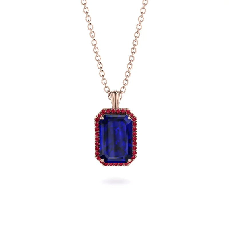 Halo Emerald Cut Sapphire Necklace - Izabella No. 59