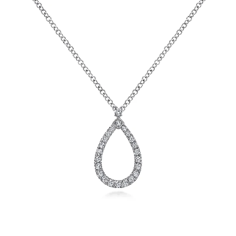 Gabriel & Co. 14K White Gold Teardrop Diamond Pendant Necklace