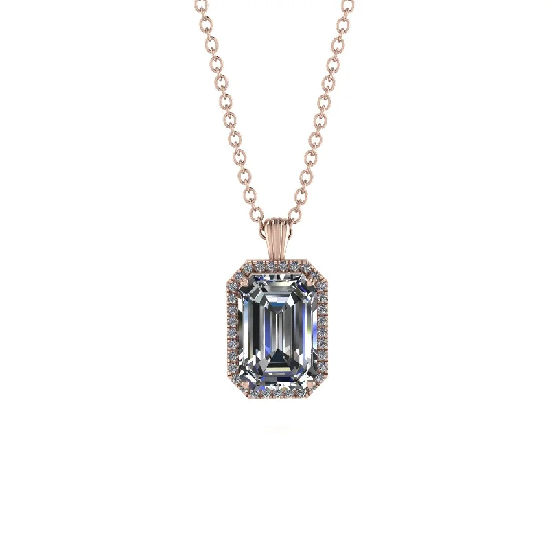 Halo Emerald Cut Diamond Necklace - Izabella No. 2