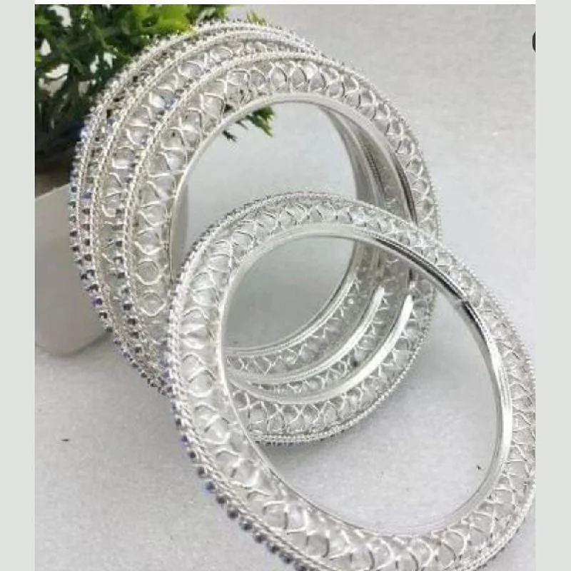 Elegant Diamond Bangle Bracelets For Bridal Looks-Kavita Art Silver Plated Austrian Stone Bangles Set