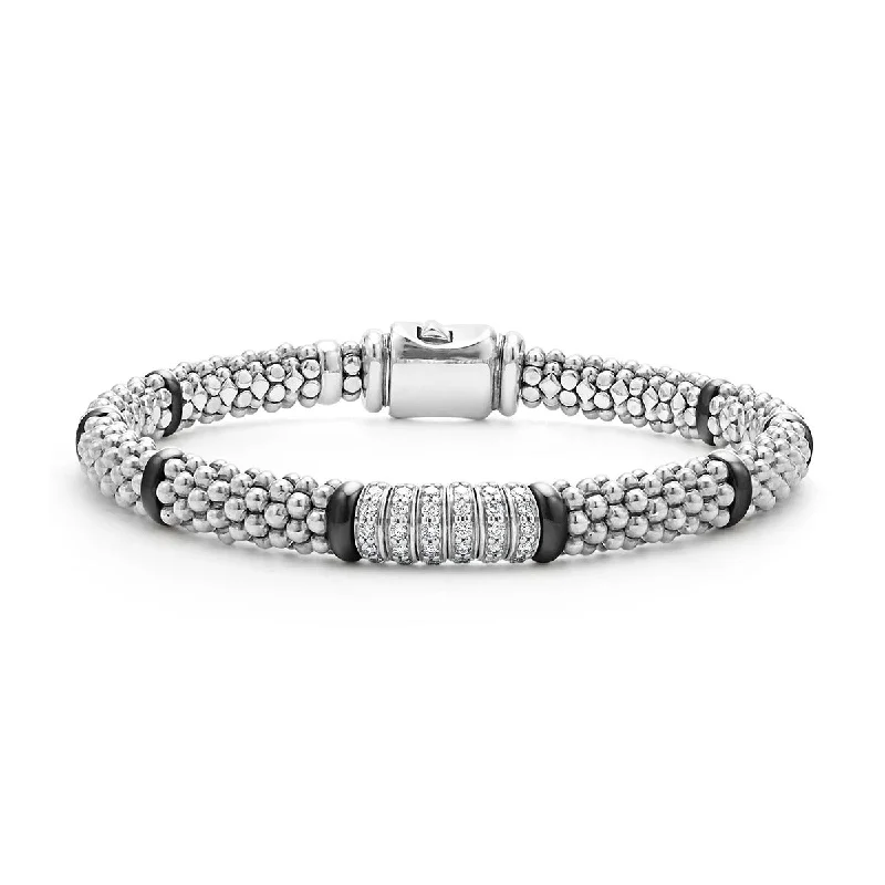 Beautiful Custom Charm Bracelets For Meaningful Gifts-Six Station Diamond Caviar Bracelet