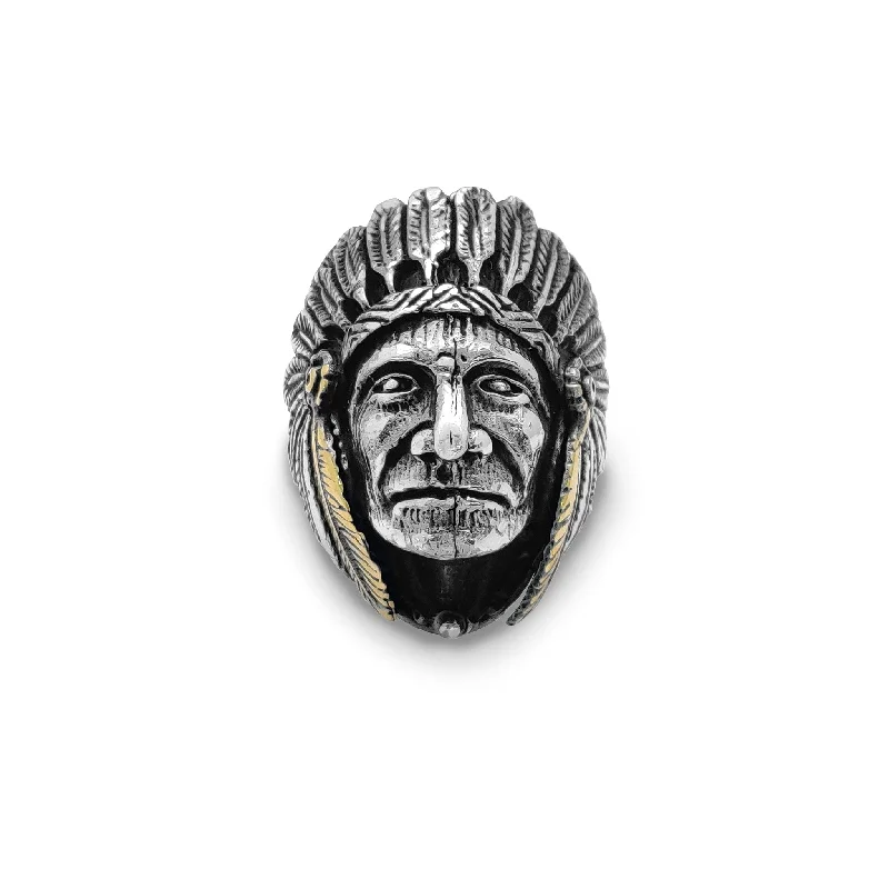 Simple Rose Gold Rings For Subtle Glam-Antique-Finish Indian Head Chief Ring (Silver)