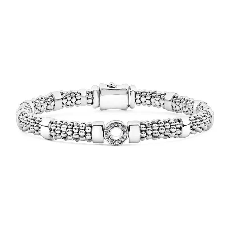 Customizable Leather Bracelets For Personal Style-Small Single Station Diamond Circle Caviar Bracelet