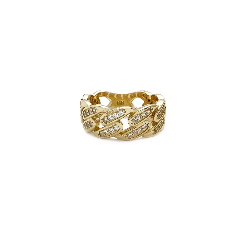 Boho Rings For Free-Spirited Fashion-Iced-Out Oblong Cuban Link Ring (14K)