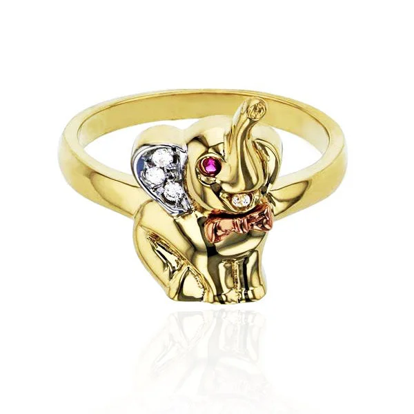 Simple Diamond Rings For Elegant Beauty-Tri-Color Elephant CZ Ring (14K)