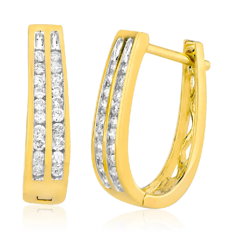 Unique Stud Earrings For Classic Charm-9ct Yellow Gold 1/4 Carat Diamond Double Row Hoop Earrings