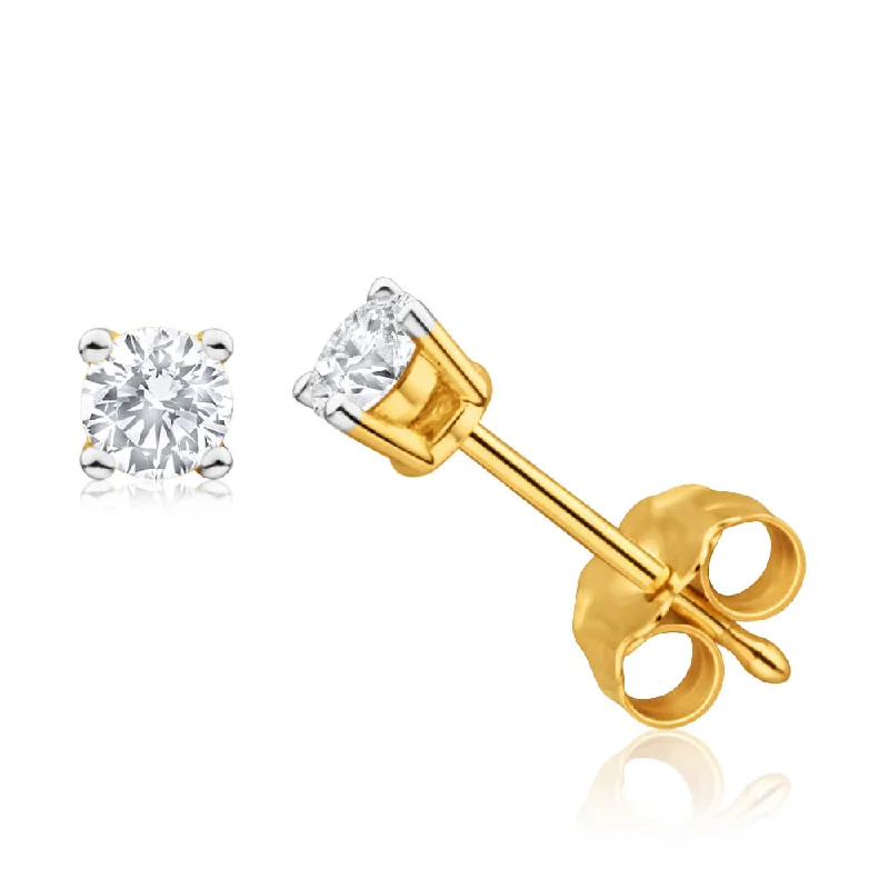 Vintage Gold Earrings For Old-World Charm-9ct Yellow Gold 1/4 Carat Exquisite Diamond Stud Earrings