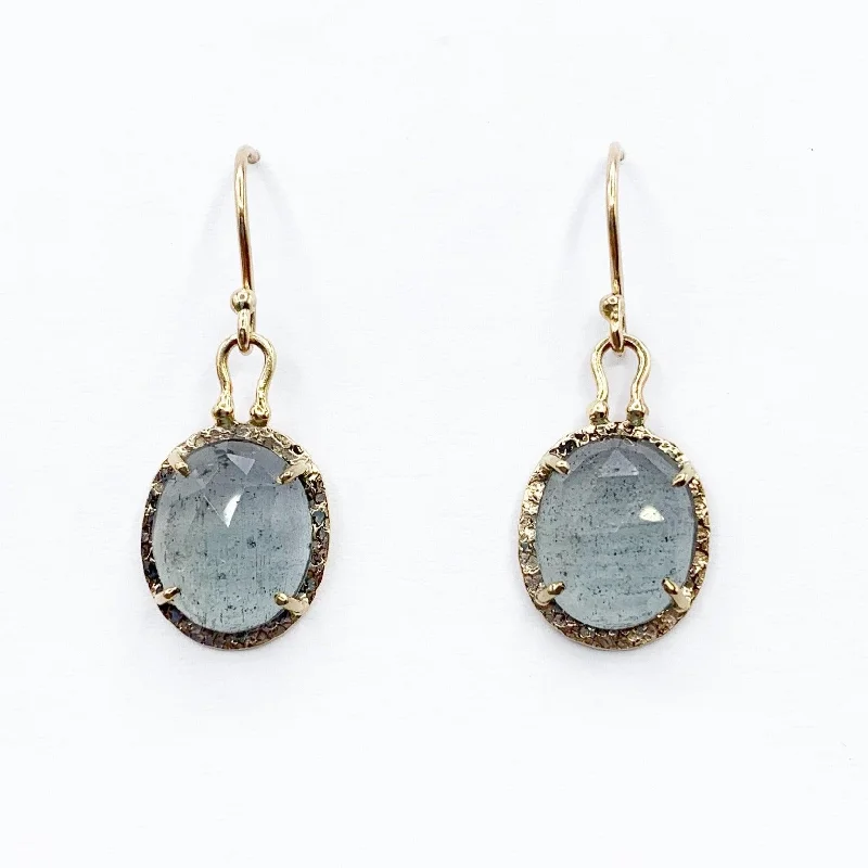 Silver Cluster Earrings For Elegant Appeal-Moss Aquamarine Dewdrops Captured in Gold