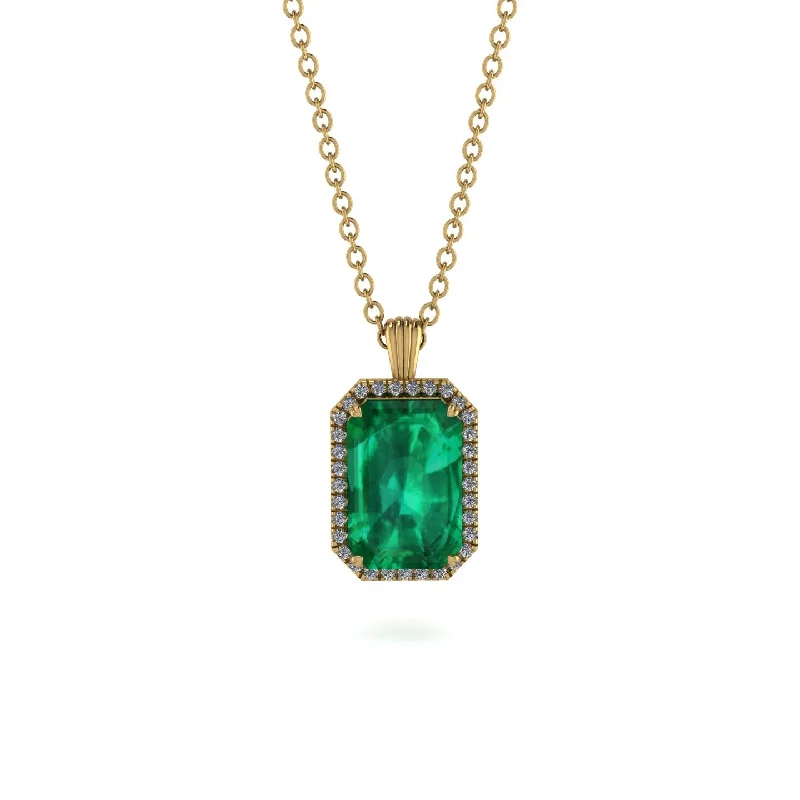 Halo Emerald Cut Emerald Necklace - Izabella No. 4