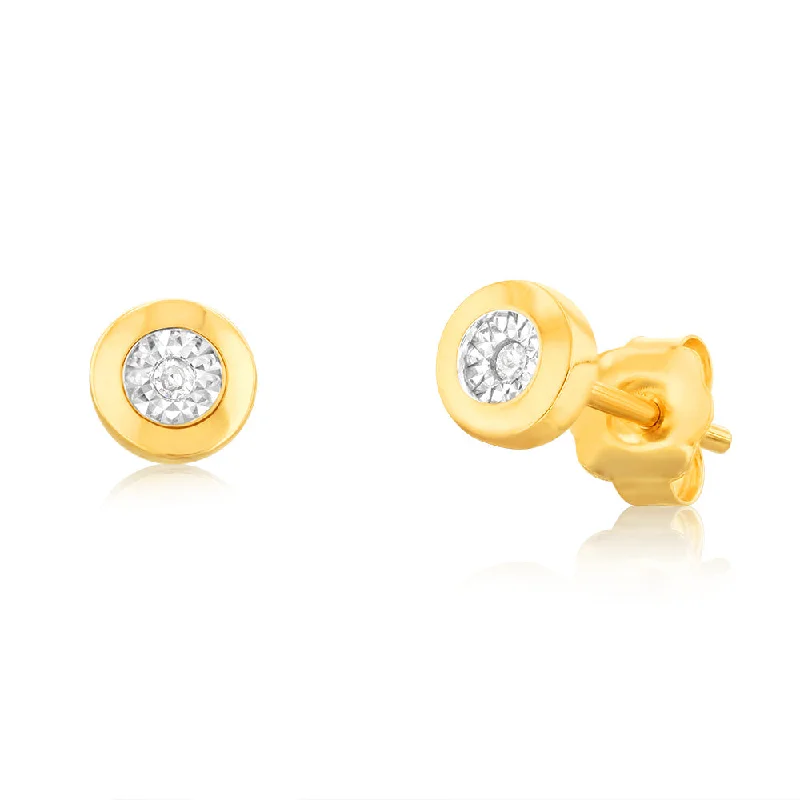 Minimal Silver Earrings For Subtle Style-9ct Yellow Gold Diamond Disc Stud Earrings