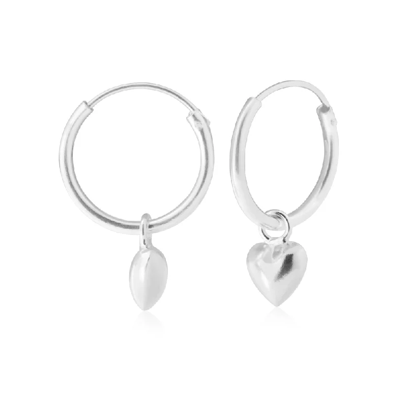 Chic Drop Earrings For Fancy Events-Sterling Silver Heart Drop Hoop Earrings