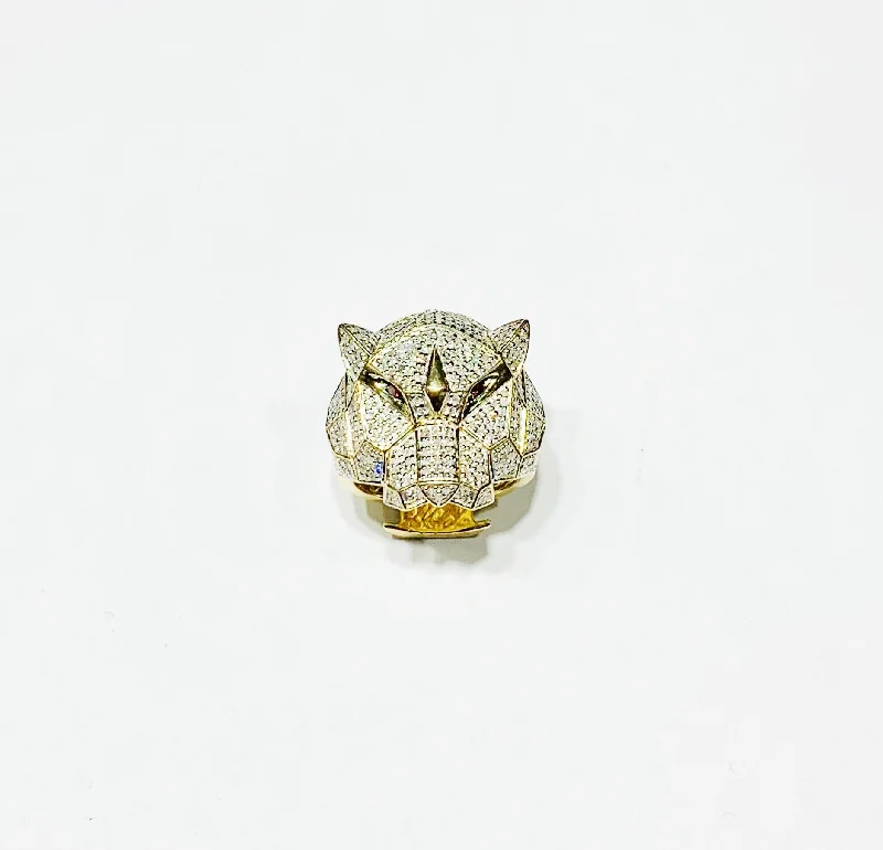 Minimalist Gemstone Rings For Everyday Glam-Diamond Panther Head Ring (10K)