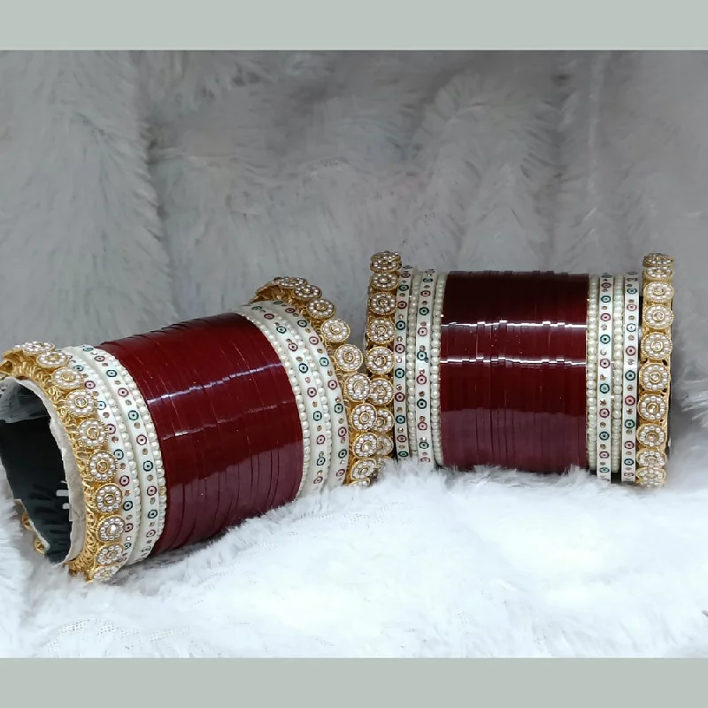 Custom Infinity Bangles For Unique Jewelry-Kavita Art Gold Plated Austrian Stone Acrylic Bridal Bangle Set