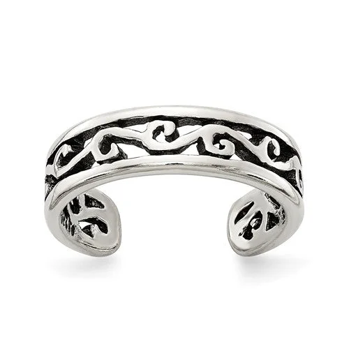 Personalized Name Rings For Custom Jewelry-Sterling Silver Open Filigree Antiqued Toe Ring