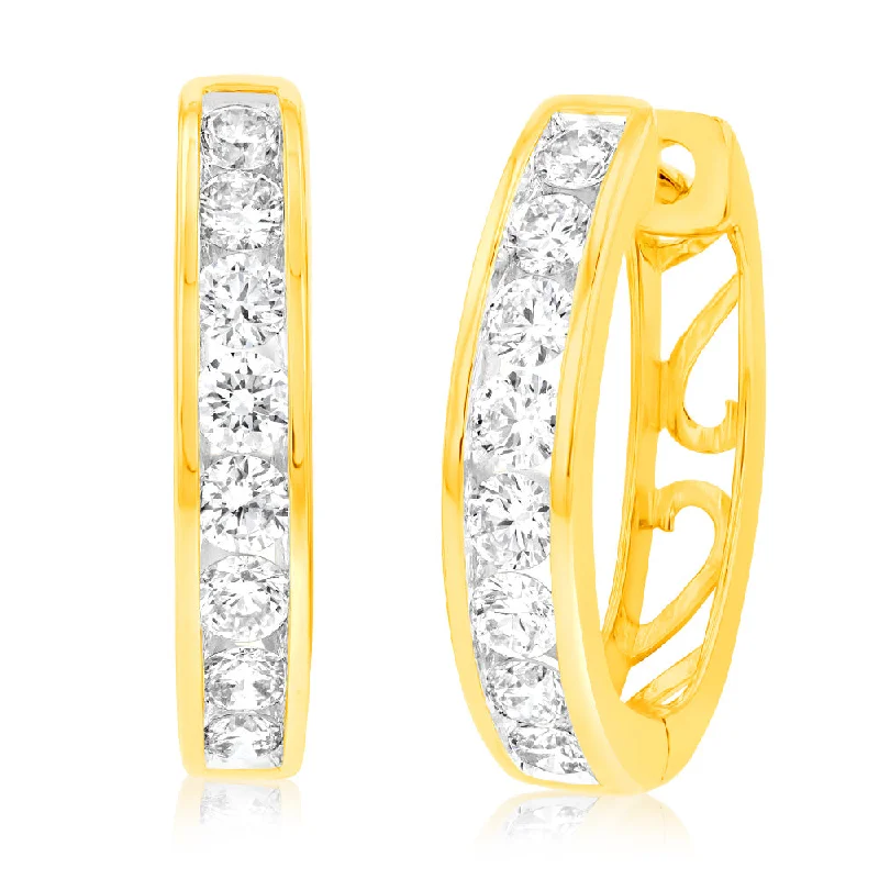 Silver Toned Earrings For Everyday Glam-Luminesce Lab Grown 9ct Yellow Gold 1 Carat Diamond Hoop Earrings