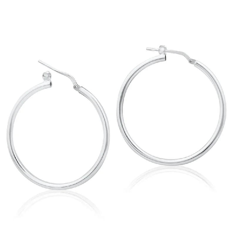 Shiny Gold Earrings For Chic Glam-Sterling Silver 30mm Plain Thin Hoop Earrings