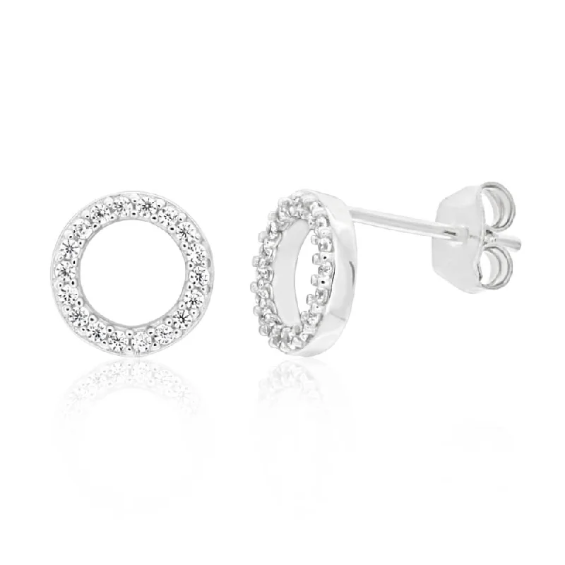 Fashionable Earrings For Casual Looks-Sterling Silver Cubic Zirconia Open Round Stud Earrings