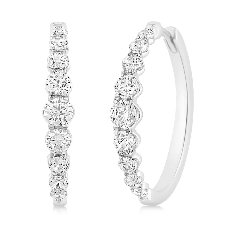 Elegant Drop Earrings For Weddings-Luminesce Lab Grown 10ct White Gold Hoop Earrings in 1 Carat Diamond