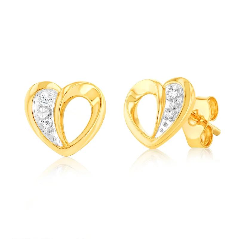 Eco-friendly Earrings For Sustainable Fashion-Luminesce Lab Grown 9ct Yellow Gold Heart Shaped Stud Earrings With 4 Diamonds