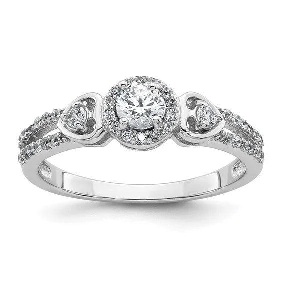 Stunning Stackable Rings For Fashion-Forward Looks-Sterling Silver Round CZ Halo Double Side Heart Ring