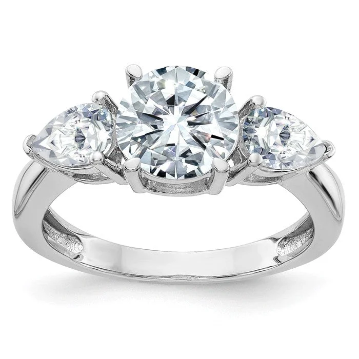 Customizable Engagement Rings For Special Proposals-14k White Gold 3-Stone Round and Pear Moissanite Engagement Ring