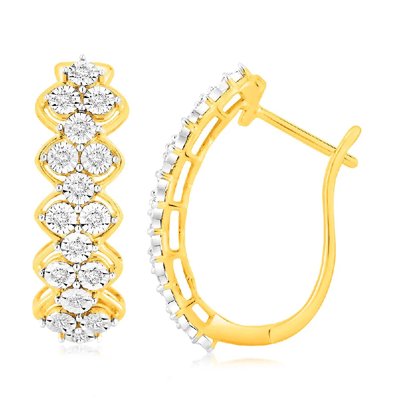 Long Silver Earrings For Glamorous Wear-Luminesce Lab Grown 9ct Yellow Gold 1/5 Carat Diamond Hoop Earrings