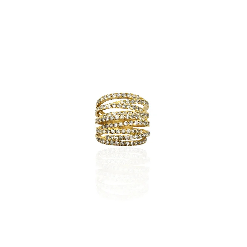 Elegant Cocktail Rings For Evening Events-Diamond Multi-Row Yellow Gold Ring (14K)