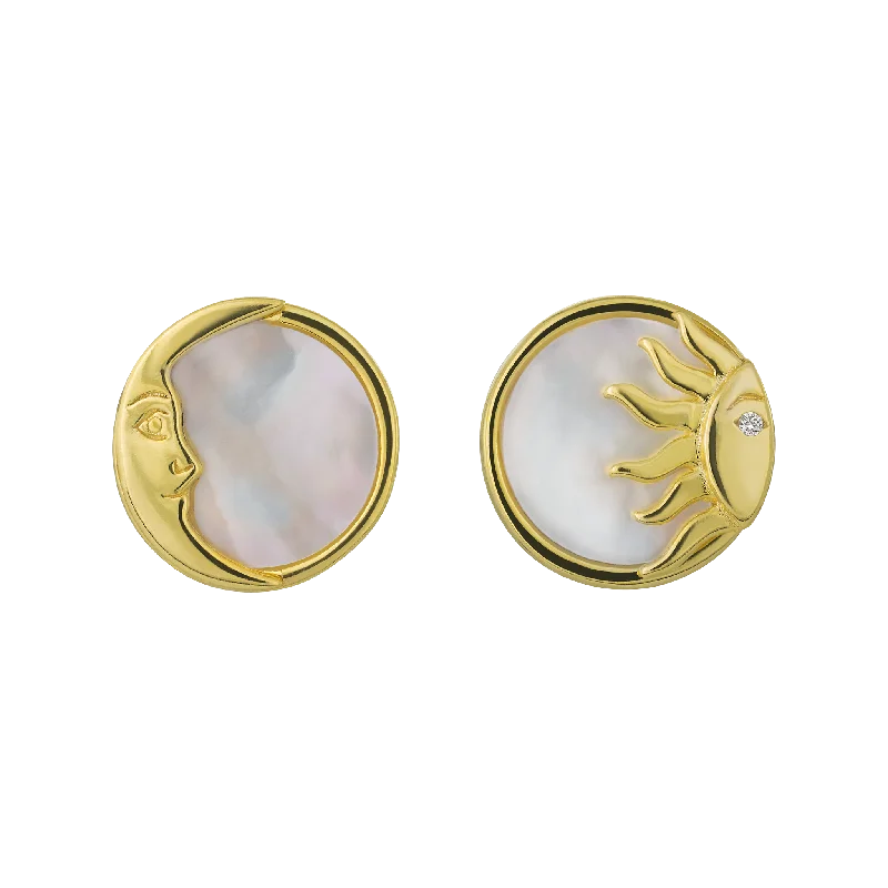 Fashion Earrings For Classy Looks-Mother of Pearl Sun and Moon Studs