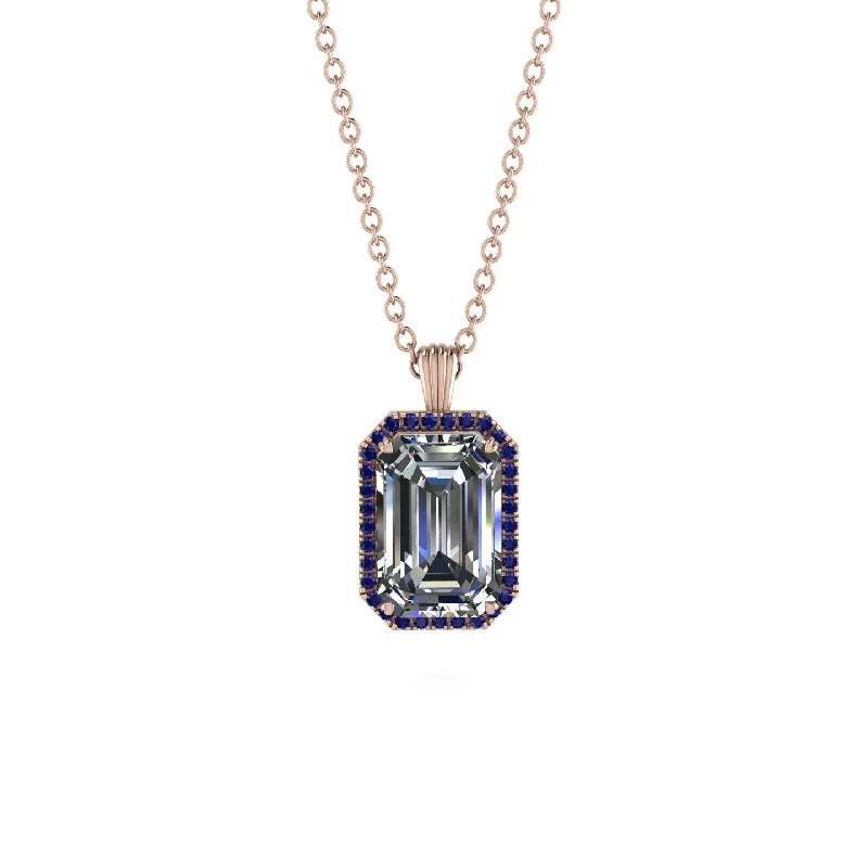 Halo Emerald Cut Diamond Necklace - Izabella No. 62