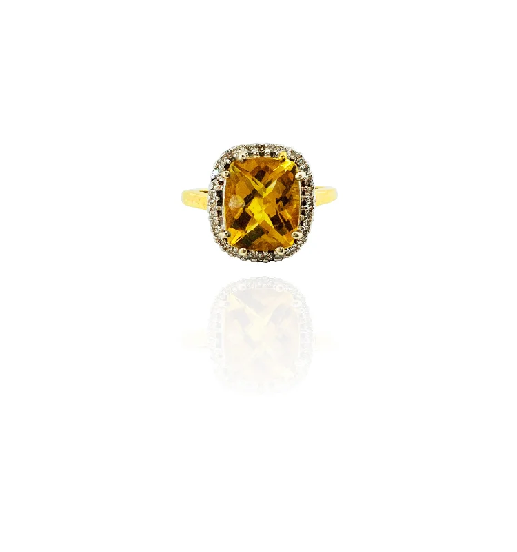 Elegant Wedding Bands For Bride and Groom-Citrine Halo Diamond Ring (14K)